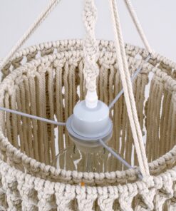 GloboStar® ALGERIA 36204 Boho – Μακραμέ – Macrame Κρεμαστό Φωτιστικό Οροφής Μονόφωτο 1 x E27 Πλεκτό Χειροποίητο Μπεζ Υφασμάτινο με Σχοινί Φ30 x Υ40cm