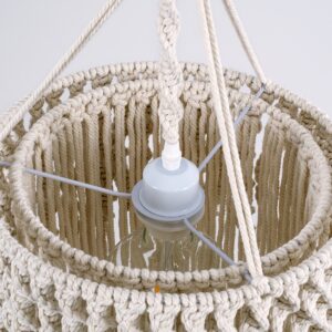 GloboStar® ALGERIA 36204 Boho – Μακραμέ – Macrame Κρεμαστό Φωτιστικό Οροφής Μονόφωτο 1 x E27 Πλεκτό Χειροποίητο Μπεζ Υφασμάτινο με Σχοινί Φ30 x Υ40cm