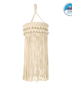 GloboStar® 36205 UGANDA Καπέλο Φωτιστικού Boho – Μακραμέ Πλεκτό Χειροποίητο Μπεζ Υφασμάτινο με Σχοινί Φ25 x Υ70cm