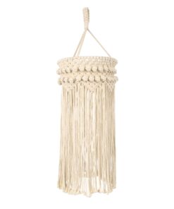 GloboStar® 36205 UGANDA Καπέλο Φωτιστικού Boho – Μακραμέ Πλεκτό Χειροποίητο Μπεζ Υφασμάτινο με Σχοινί Φ25 x Υ70cm