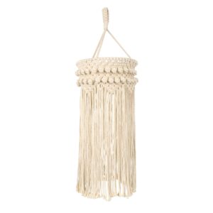 GloboStar® 36205 UGANDA Καπέλο Φωτιστικού Boho – Μακραμέ Πλεκτό Χειροποίητο Μπεζ Υφασμάτινο με Σχοινί Φ25 x Υ70cm