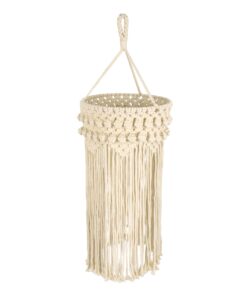 GloboStar® 36205 UGANDA Καπέλο Φωτιστικού Boho – Μακραμέ Πλεκτό Χειροποίητο Μπεζ Υφασμάτινο με Σχοινί Φ25 x Υ70cm