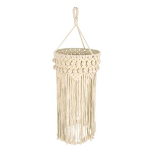 GloboStar® 36205 UGANDA Καπέλο Φωτιστικού Boho – Μακραμέ Πλεκτό Χειροποίητο Μπεζ Υφασμάτινο με Σχοινί Φ25 x Υ70cm