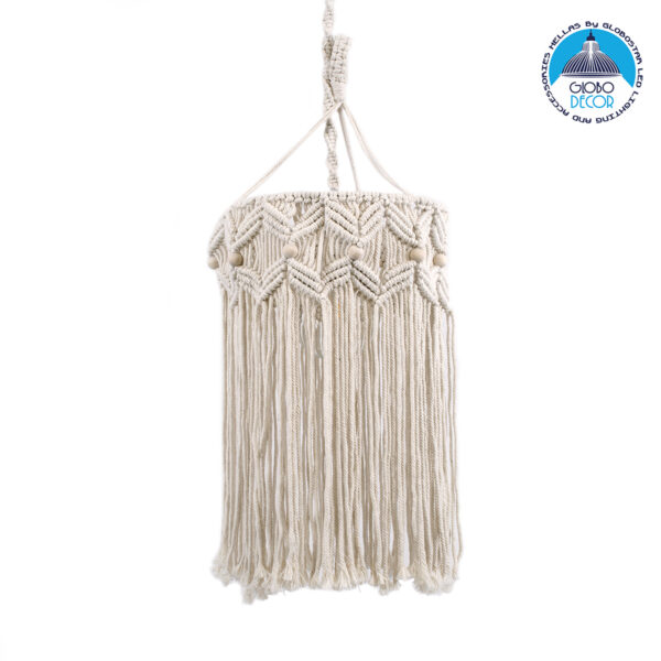 GloboStar® CONGO 36206 Boho - Μακραμέ - Macrame Κρεμαστό Φωτιστικό Οροφής Μονόφωτο 1 x E27 Πλεκτό Χειροποίητο Μπεζ Υφασμάτινο με Σχοινί Φ30 x Υ50cm