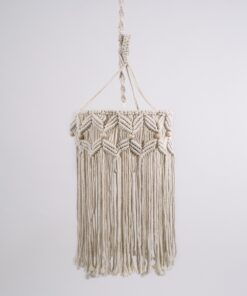 GloboStar® CONGO 36206 Boho – Μακραμέ – Macrame Κρεμαστό Φωτιστικό Οροφής Μονόφωτο 1 x E27 Πλεκτό Χειροποίητο Μπεζ Υφασμάτινο με Σχοινί Φ30 x Υ50cm