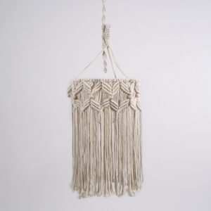 GloboStar® CONGO 36206 Boho – Μακραμέ – Macrame Κρεμαστό Φωτιστικό Οροφής Μονόφωτο 1 x E27 Πλεκτό Χειροποίητο Μπεζ Υφασμάτινο με Σχοινί Φ30 x Υ50cm