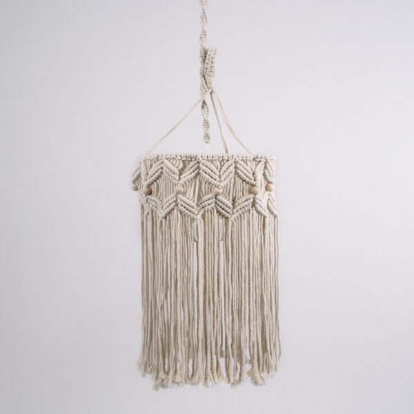 GloboStar® CONGO 36206 Boho – Μακραμέ – Macrame Κρεμαστό Φωτιστικό Οροφής Μονόφωτο 1 x E27 Πλεκτό Χειροποίητο Μπεζ Υφασμάτινο με Σχοινί Φ30 x Υ50cm