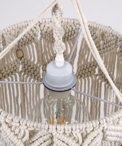 GloboStar® CONGO 36206 Boho – Μακραμέ – Macrame Κρεμαστό Φωτιστικό Οροφής Μονόφωτο 1 x E27 Πλεκτό Χειροποίητο Μπεζ Υφασμάτινο με Σχοινί Φ30 x Υ50cm