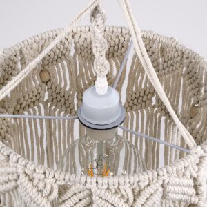 GloboStar® CONGO 36206 Boho – Μακραμέ – Macrame Κρεμαστό Φωτιστικό Οροφής Μονόφωτο 1 x E27 Πλεκτό Χειροποίητο Μπεζ Υφασμάτινο με Σχοινί Φ30 x Υ50cm