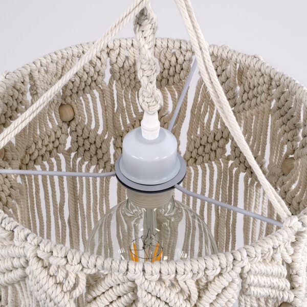 GloboStar® CONGO 36206 Boho – Μακραμέ – Macrame Κρεμαστό Φωτιστικό Οροφής Μονόφωτο 1 x E27 Πλεκτό Χειροποίητο Μπεζ Υφασμάτινο με Σχοινί Φ30 x Υ50cm