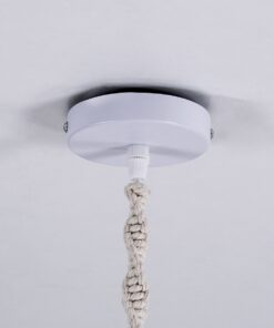 GloboStar® CONGO 36206 Boho – Μακραμέ – Macrame Κρεμαστό Φωτιστικό Οροφής Μονόφωτο 1 x E27 Πλεκτό Χειροποίητο Μπεζ Υφασμάτινο με Σχοινί Φ30 x Υ50cm