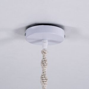 GloboStar® CONGO 36206 Boho – Μακραμέ – Macrame Κρεμαστό Φωτιστικό Οροφής Μονόφωτο 1 x E27 Πλεκτό Χειροποίητο Μπεζ Υφασμάτινο με Σχοινί Φ30 x Υ50cm