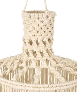 GloboStar® 36207 SENEGAL Καπέλο Φωτιστικού Boho – Μακραμέ Πλεκτό Χειροποίητο Μπεζ Υφασμάτινο με Σχοινί Φ30 x Υ80cm