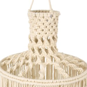GloboStar® 36207 SENEGAL Καπέλο Φωτιστικού Boho – Μακραμέ Πλεκτό Χειροποίητο Μπεζ Υφασμάτινο με Σχοινί Φ30 x Υ80cm