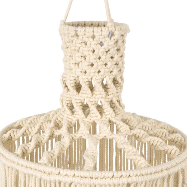 GloboStar® 36207 SENEGAL Καπέλο Φωτιστικού Boho – Μακραμέ Πλεκτό Χειροποίητο Μπεζ Υφασμάτινο με Σχοινί Φ30 x Υ80cm