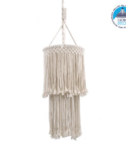 GloboStar® ZAMBIA 36208 Boho – Μακραμέ – Macrame Κρεμαστό Φωτιστικό Οροφής Μονόφωτο 1 x E27 Πλεκτό Χειροποίητο Μπεζ Υφασμάτινο με Σχοινί Φ30 x Υ60cm