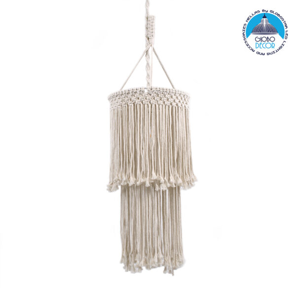 GloboStar® ZAMBIA 36208 Boho - Μακραμέ - Macrame Κρεμαστό Φωτιστικό Οροφής Μονόφωτο 1 x E27 Πλεκτό Χειροποίητο Μπεζ Υφασμάτινο με Σχοινί Φ30 x Υ60cm