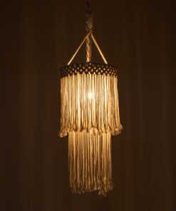 GloboStar® ZAMBIA 36208 Boho – Μακραμέ – Macrame Κρεμαστό Φωτιστικό Οροφής Μονόφωτο 1 x E27 Πλεκτό Χειροποίητο Μπεζ Υφασμάτινο με Σχοινί Φ30 x Υ60cm