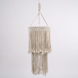 GloboStar® ZAMBIA 36208 Boho – Μακραμέ – Macrame Κρεμαστό Φωτιστικό Οροφής Μονόφωτο 1 x E27 Πλεκτό Χειροποίητο Μπεζ Υφασμάτινο με Σχοινί Φ30 x Υ60cm