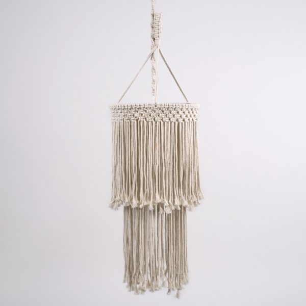 GloboStar® ZAMBIA 36208 Boho – Μακραμέ – Macrame Κρεμαστό Φωτιστικό Οροφής Μονόφωτο 1 x E27 Πλεκτό Χειροποίητο Μπεζ Υφασμάτινο με Σχοινί Φ30 x Υ60cm