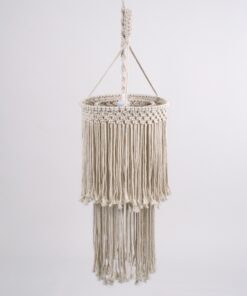 GloboStar® ZAMBIA 36208 Boho – Μακραμέ – Macrame Κρεμαστό Φωτιστικό Οροφής Μονόφωτο 1 x E27 Πλεκτό Χειροποίητο Μπεζ Υφασμάτινο με Σχοινί Φ30 x Υ60cm