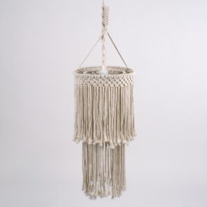 GloboStar® ZAMBIA 36208 Boho – Μακραμέ – Macrame Κρεμαστό Φωτιστικό Οροφής Μονόφωτο 1 x E27 Πλεκτό Χειροποίητο Μπεζ Υφασμάτινο με Σχοινί Φ30 x Υ60cm
