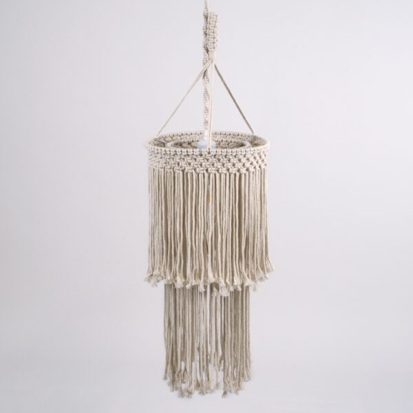 GloboStar® ZAMBIA 36208 Boho – Μακραμέ – Macrame Κρεμαστό Φωτιστικό Οροφής Μονόφωτο 1 x E27 Πλεκτό Χειροποίητο Μπεζ Υφασμάτινο με Σχοινί Φ30 x Υ60cm