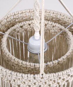 GloboStar® ZAMBIA 36208 Boho – Μακραμέ – Macrame Κρεμαστό Φωτιστικό Οροφής Μονόφωτο 1 x E27 Πλεκτό Χειροποίητο Μπεζ Υφασμάτινο με Σχοινί Φ30 x Υ60cm