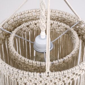 GloboStar® ZAMBIA 36208 Boho – Μακραμέ – Macrame Κρεμαστό Φωτιστικό Οροφής Μονόφωτο 1 x E27 Πλεκτό Χειροποίητο Μπεζ Υφασμάτινο με Σχοινί Φ30 x Υ60cm