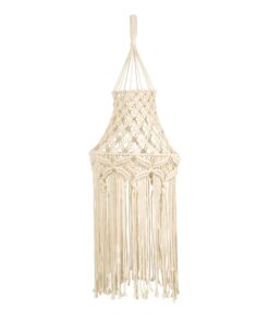 GloboStar® 36209 SOMALIA Καπέλο Φωτιστικού Μακραμέ Πλεκτό Χειροποίητο Μπεζ Υφασμάτινο με Σχοινί Φ30 x Υ90cm