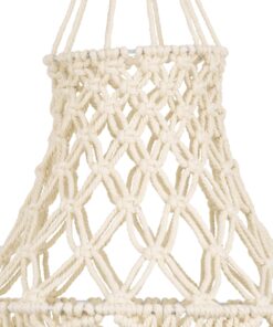 GloboStar® 36209 SOMALIA Καπέλο Φωτιστικού Μακραμέ Πλεκτό Χειροποίητο Μπεζ Υφασμάτινο με Σχοινί Φ30 x Υ90cm