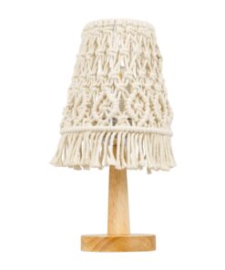 GloboStar® RWANDA 36210 Vintage Επιτραπέζιο Φωτιστικό Πορτατίφ Μονόφωτο Boho – Μακραμέ Πλεκτό Χειροποίητο Μπεζ Υφασμάτινο με Σχοινί Φ15 x Υ30cm
