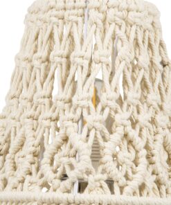 GloboStar® RWANDA 36210 Vintage Επιτραπέζιο Φωτιστικό Πορτατίφ Μονόφωτο Boho – Μακραμέ Πλεκτό Χειροποίητο Μπεζ Υφασμάτινο με Σχοινί Φ15 x Υ30cm