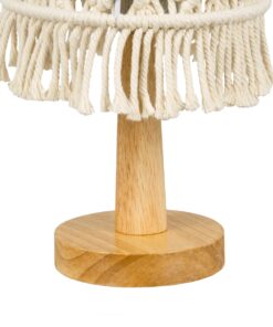 GloboStar® RWANDA 36210 Vintage Επιτραπέζιο Φωτιστικό Πορτατίφ Μονόφωτο Boho – Μακραμέ Πλεκτό Χειροποίητο Μπεζ Υφασμάτινο με Σχοινί Φ15 x Υ30cm