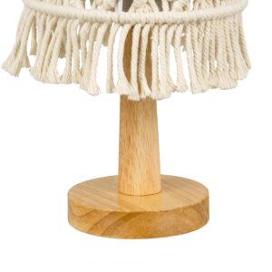 GloboStar® RWANDA 36210 Vintage Επιτραπέζιο Φωτιστικό Πορτατίφ Μονόφωτο Boho – Μακραμέ Πλεκτό Χειροποίητο Μπεζ Υφασμάτινο με Σχοινί Φ15 x Υ30cm