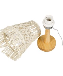 GloboStar® RWANDA 36210 Vintage Επιτραπέζιο Φωτιστικό Πορτατίφ Μονόφωτο Boho – Μακραμέ Πλεκτό Χειροποίητο Μπεζ Υφασμάτινο με Σχοινί Φ15 x Υ30cm