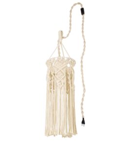 GloboStar® 36211 BAHRI Vintage Κρεμαστό Φωτιστικό Οροφής Μονόφωτο 1 x E27 Boho – Μακραμέ Πλεκτό Χειροποίητο Μπεζ Υφασμάτινο με Σχοινί Φ20 x Υ65cm