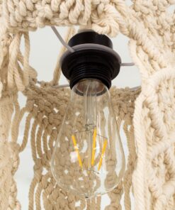 GloboStar® 36211 BAHRI Vintage Κρεμαστό Φωτιστικό Οροφής Μονόφωτο 1 x E27 Boho – Μακραμέ Πλεκτό Χειροποίητο Μπεζ Υφασμάτινο με Σχοινί Φ20 x Υ65cm