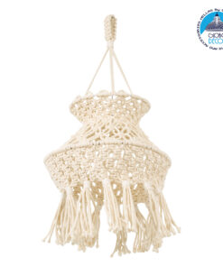 GloboStar® 36212 LIBYA Καπέλο Φωτιστικού Boho – Μακραμέ Πλεκτό Χειροποίητο Μπεζ Υφασμάτινο με Σχοινί Φ30 x Υ50cm