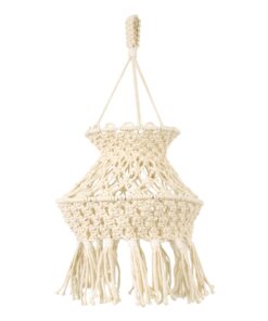 GloboStar® 36212 LIBYA Καπέλο Φωτιστικού Boho – Μακραμέ Πλεκτό Χειροποίητο Μπεζ Υφασμάτινο με Σχοινί Φ30 x Υ50cm