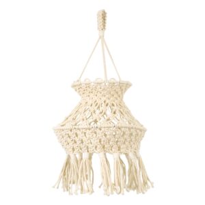 GloboStar® 36212 LIBYA Καπέλο Φωτιστικού Boho – Μακραμέ Πλεκτό Χειροποίητο Μπεζ Υφασμάτινο με Σχοινί Φ30 x Υ50cm