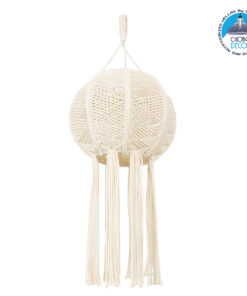 GloboStar® 36214 EGYPT Καπέλο Φωτιστικού Boho – Μακραμέ Πλεκτό Χειροποίητο Μπεζ Υφασμάτινο με Σχοινί Φ30 x Υ75cm