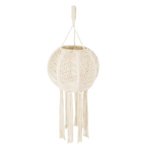 GloboStar® 36214 EGYPT Καπέλο Φωτιστικού Boho – Μακραμέ Πλεκτό Χειροποίητο Μπεζ Υφασμάτινο με Σχοινί Φ30 x Υ75cm