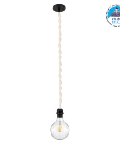 GloboStar® 36216 SHAQRA Κρεμαστό Φωτιστικό Οροφής Ανάρτηση Boho – Μακραμέ Πλεκτό Χειροποίητο με Μαύρο Ντουί 1 x E27 για Τοποθέτηση Καπέλων Φωτιστικών Μονόφωτο Μπεζ Υφασμάτινο με Σχοινί Φ4 x Y110cm