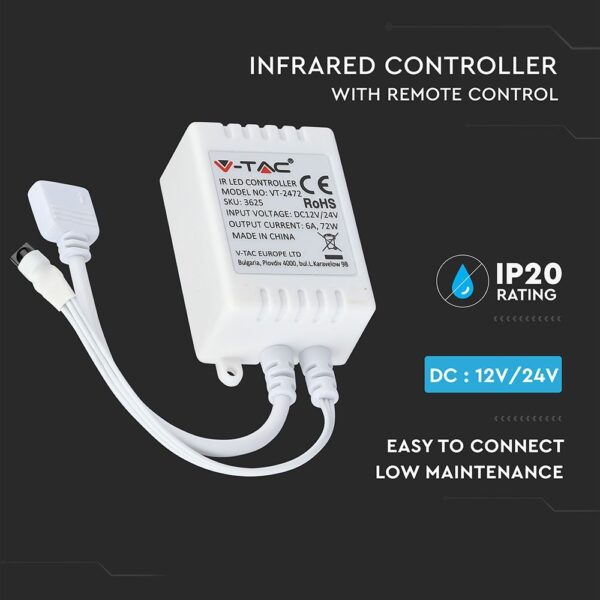 LED Controller RGB Υπερύθρων Με Χειριστήριο 72W/144W V-TAC – 3625
