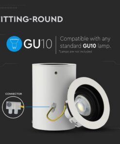 Σποτ στρογγυλό GU10, κατάλληλο για κάθε στάνταρ GU10 λάμπα. Σύνδεσμος και καλώδιο περιλαμβάνονται.
