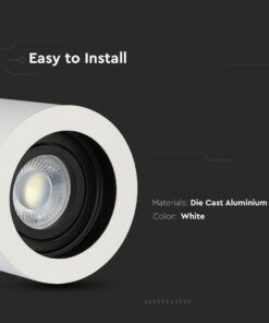 Λευκός κυλινδρικός προβολέας οροφής από χυτό αλουμίνιο, εύκολη εγκατάσταση.