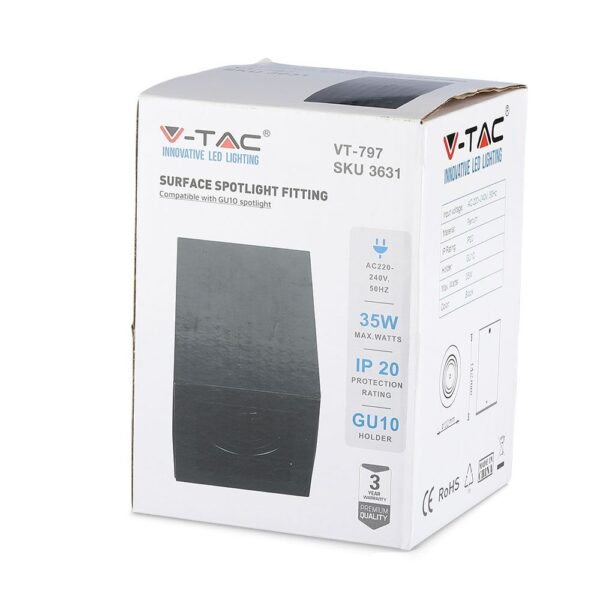 Σποτ επιφανείας VT-797, LED 35W, καπάκι GU10, προστασία IP20, λευκό, για εσωτερική χρήση.