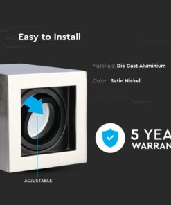 Ρυθμιζόμενο φωτιστικό αλουμινίου, χρώματος σατινέ νικέλ, εύκολη εγκατάσταση, 5ετής εγγύηση.