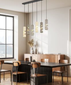 Κρεμαστό Φωτιστικό Ράγα Μαύρο Ματ Μεταλλικό Καφέ & Μπεζ Σποτ STREAM 6x GU10 Trio Lighting – 364000617